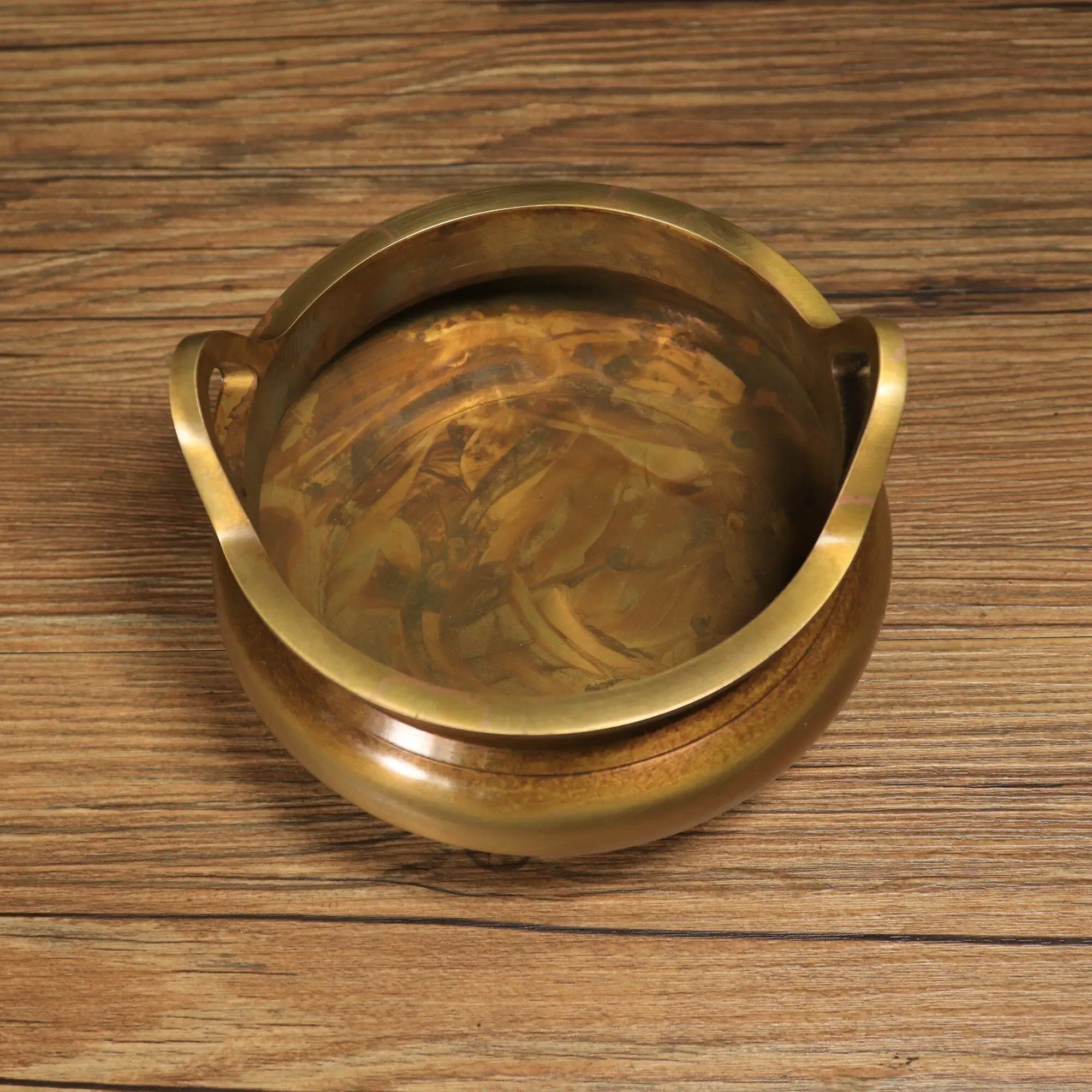 Large Opening Antique Pure Copper Tripod Incense Burner For Worship Home Office Decoration Gift