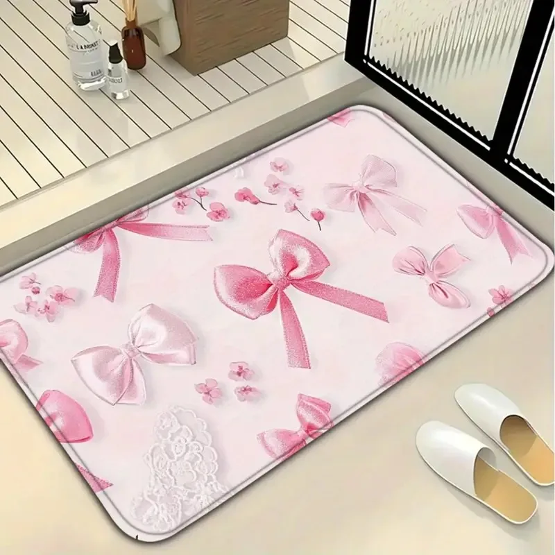 Hand Drawn Style Bow Rug Pattern Doormat Modern Home Decor Soft Non-Slip Rug Sweet-edgy Black Bow Design Carpet for Living Room