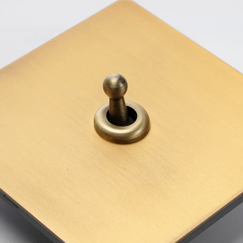 Brass Lever Toggle Switch Retro Yellow Bronze Brushed Stainless Steel Panel 1-4 Gang 2 Way Wall Light Switch