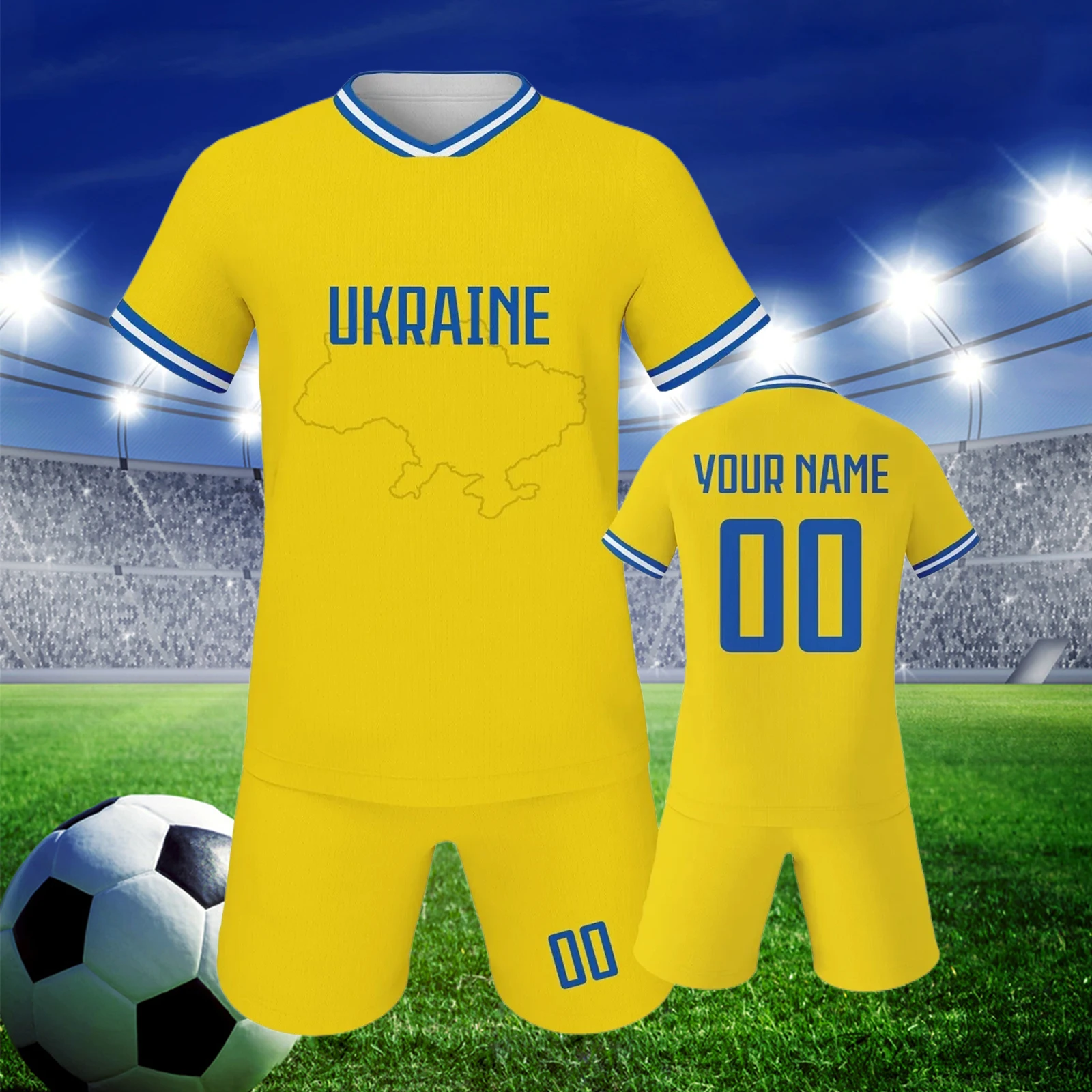 Ukraine Custom Kids Soccer Jersey Personalized  Football Shirt with Name and Number Print Youth Team Training Sportswear 3-14Y