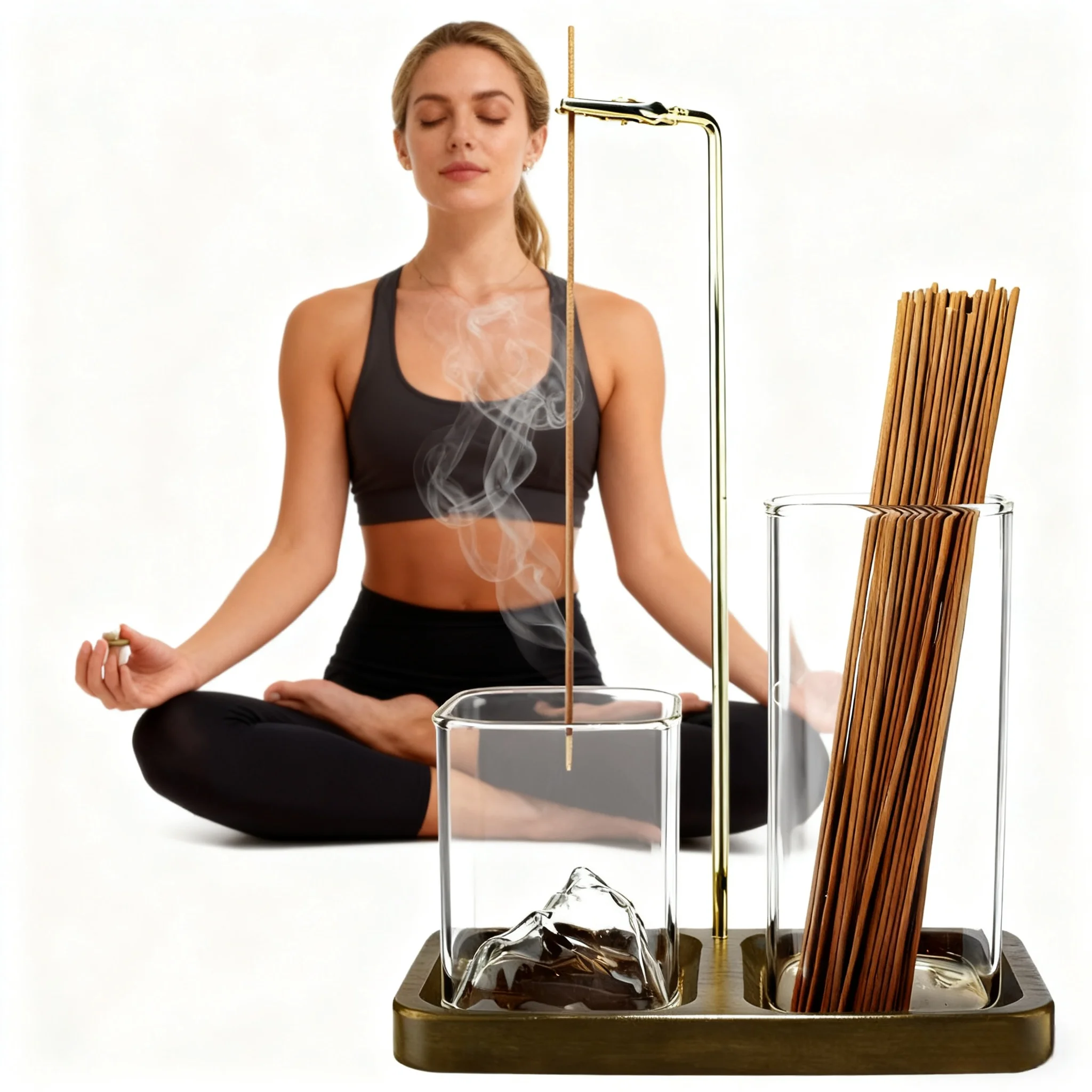 2 in 1 Incense Holder for Sticks Anti-Ash Flying Incense Burne with Glass Ash Catcher and Sticks Organizer for Meditation Yoga