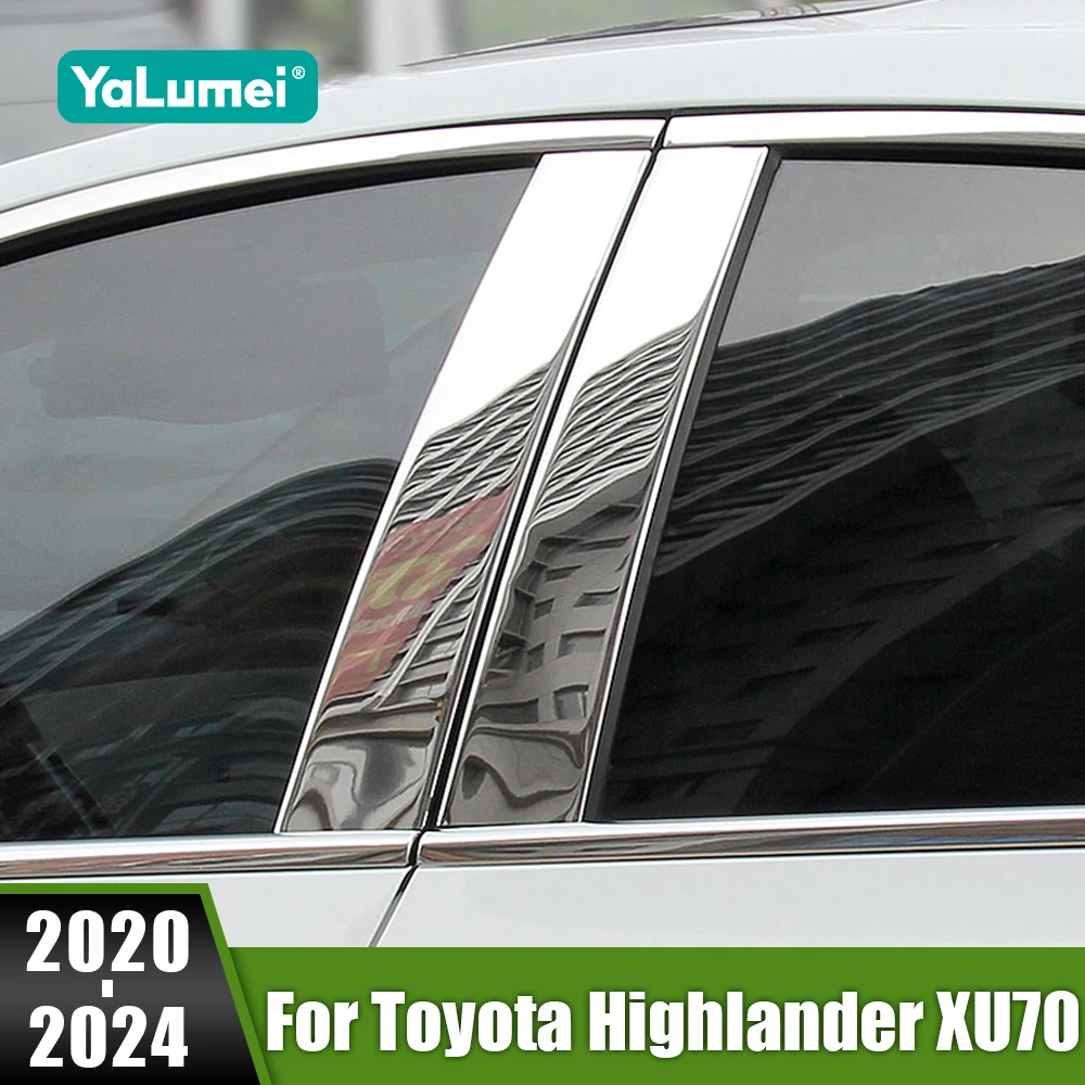

For Toyota Highlander XU70 Kluger 2020 2021 2022 2023 2024 Hybrid Stainless Car Door Window B CPillar Posts Trim Strips Sticker