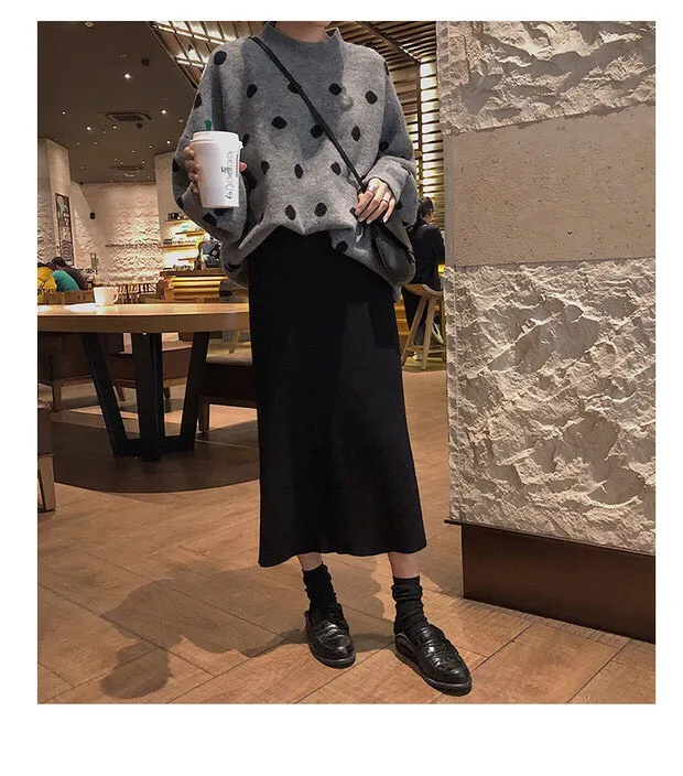2023 Autumn and Winter Female Sweater Long Sleeve O-neck Women's Knitted Pullovers Fashion Polka Dot Ladies' Clothes Vintage Top