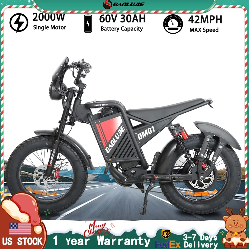

Электрический велосипед BAOLUJIE DM01, электрический велосипед для взрослых, двигатель 2000 Вт, электрический велосипед 60V30AH Moto 42MPH EBike【 Гарантия 1 год】