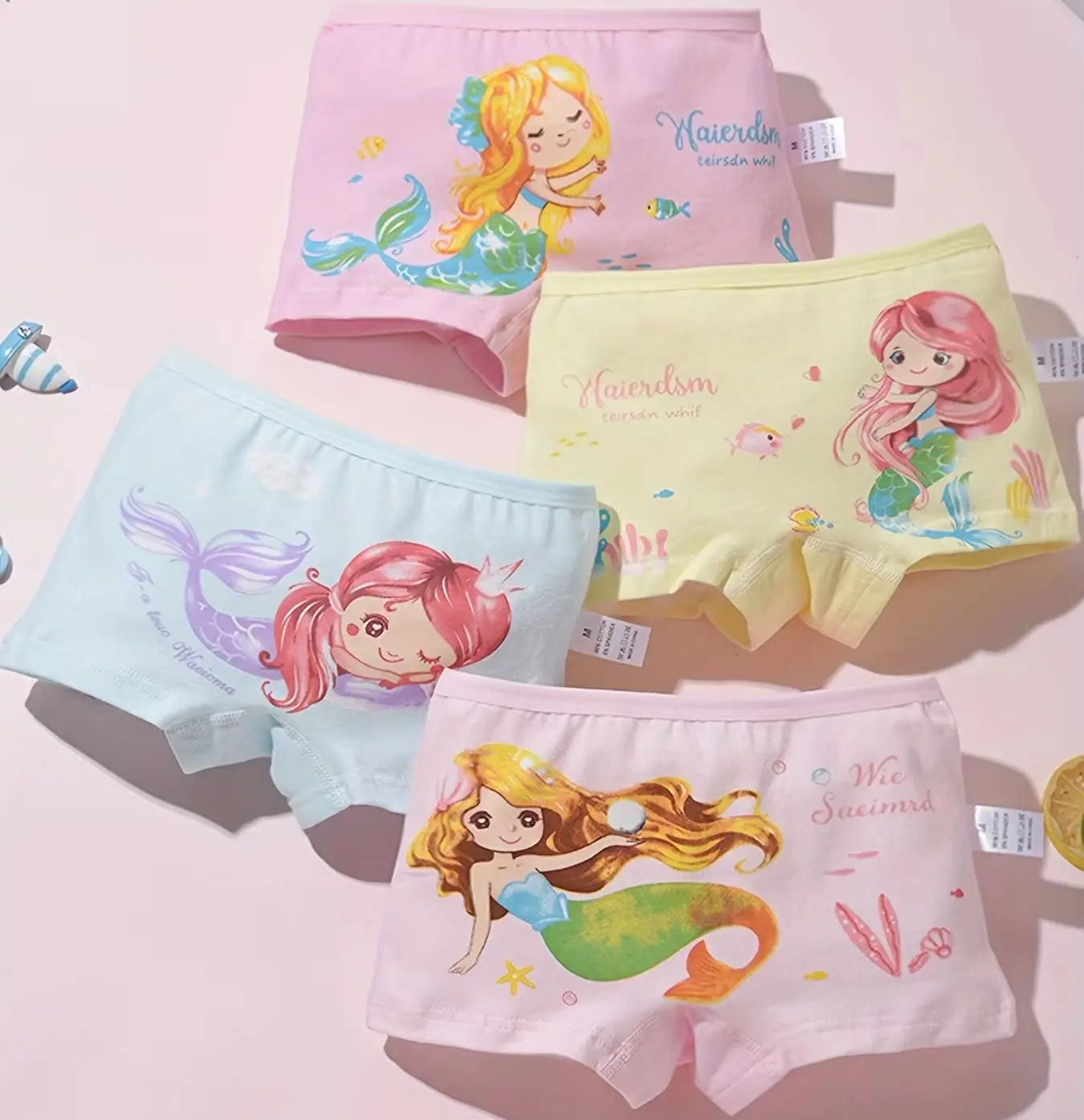 4-Pack Flat Cornered Underwear, Children's cartoon Four Cornered Underwear, cartoon Cute, Soft, Breathable and Comfortable