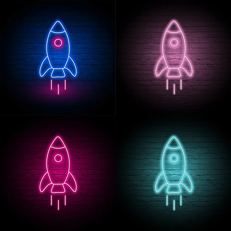 11# Neon Sign Light Rocket Flex Led Aesthetic Room Decor Wall Hanging Boy Happy Birthday Party Wedding Decoration Neon light