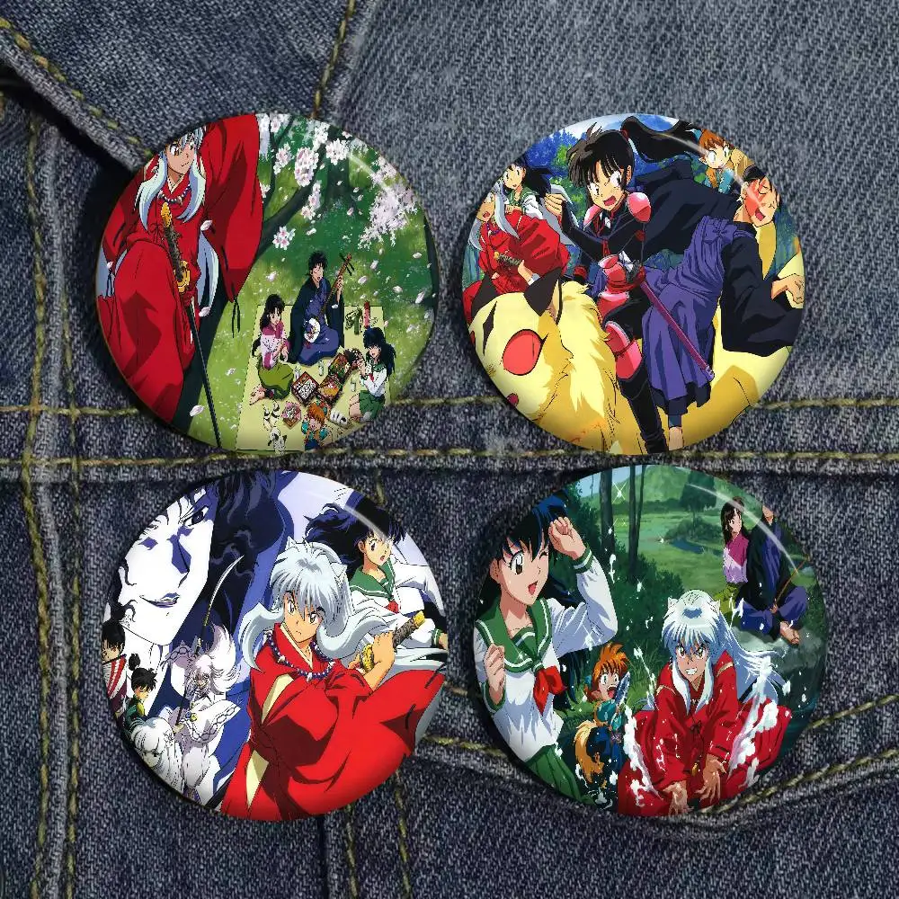 Japanese Anime Inuyasha 58mm Cute Anime Figure Icon Badge Handmade Tinplate Brooch for Backpack Clothes Chest Ornament Gifts