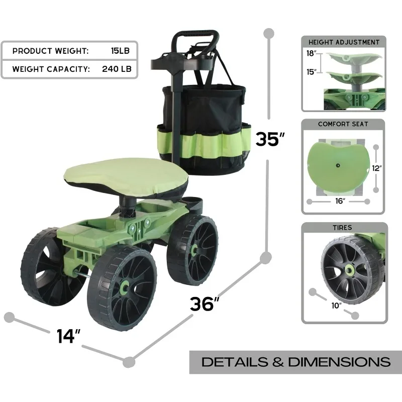 Imagem -05 - Roda com Ferramenta Toter Handle Balde e Almofada Comfort Carrinho Premium com Suporte para Ferramentas de Rolamento Feito Nos Eua Modelo Vertex