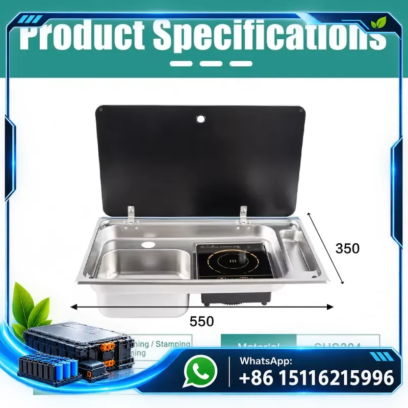 JDA SUS304 RV sink and induction cooker combination 350x550mm foldable portable for caravans, campers, boats, yachts, outdoor