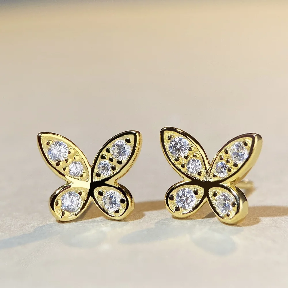 

925 sterling silver D-color mozzarella stud earrings female phantom butterfly same moissanite Tremella decoration
