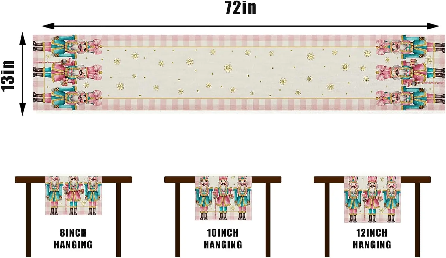 Christmas Nutcracker Pink Buffalo Plaid Table Runner Party Decor Winter Holiday Kitchen Dining Table Runner Christmas Decoration