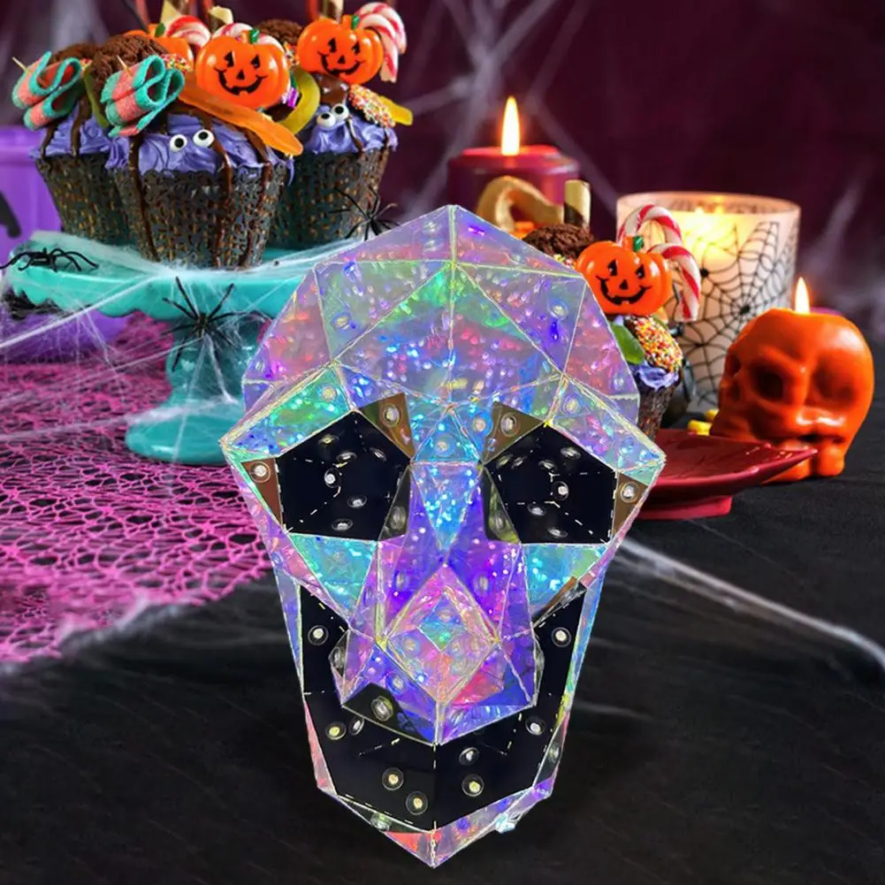 Decorative Lamp Halloween Skull Light Skull Led Lights for Halloween Decor Prismatic Skull Night Light for Home Parties