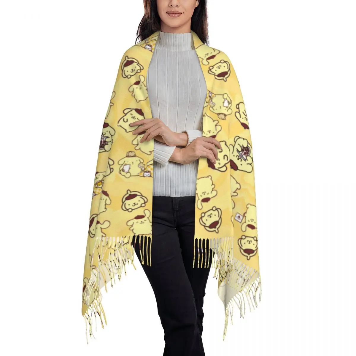 Custom Print Pompom Purin Cartoon Scarf Men Women Winter Warm Scarves Shawls Wraps