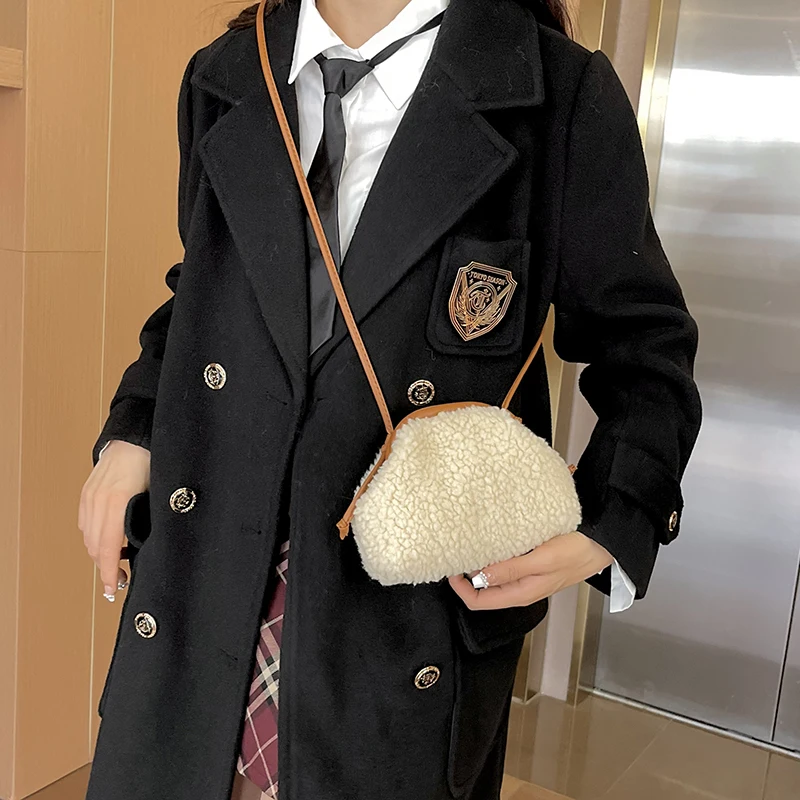 Luxury Lamb Woolen Handbag Purse Clutches Women Bag 2023 Winter New Mini Small Crossbody Phone Bag Lady Warm Plush Bag Hobos