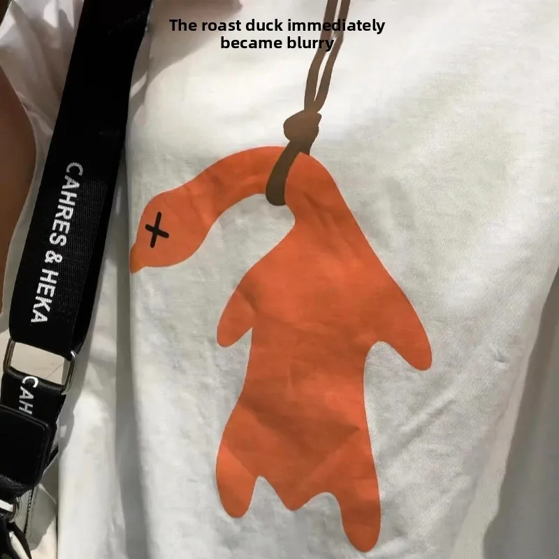 UV Color Changing Roast Duck T Shirt Pure Cotton Crew Neck Loose Short Sleeve Summer UV Induction Creative Casual Couple Top New view 5