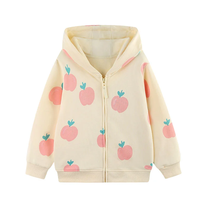 

2-7T Apple Printed Hooded Winter Autumn Outwear Girls Clothes With Zipper Hot Selling Children's Jackets Spring Wear