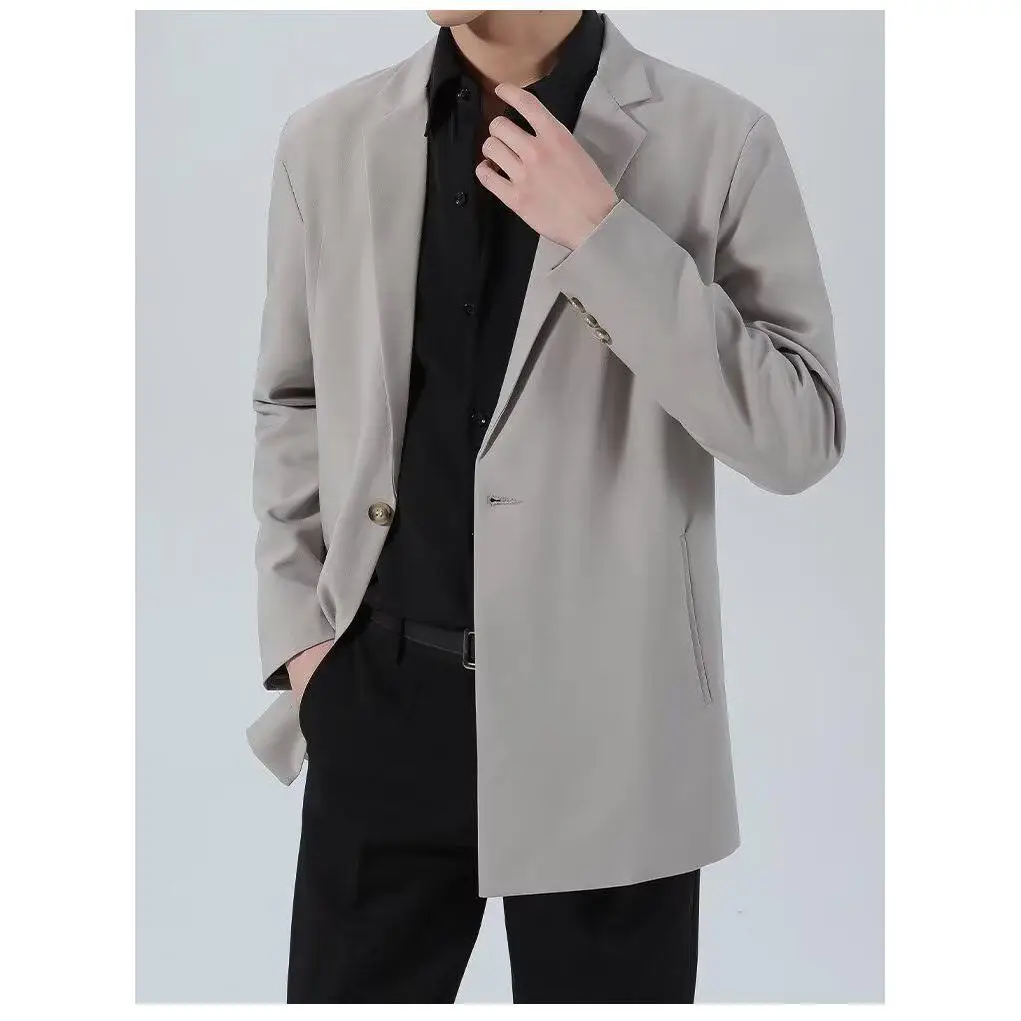 

Busin Casual Loose Fit Men's Bla Suit Jaet Versatile Sli Polyester Fiber Long Sve Casual Wear for Autumn