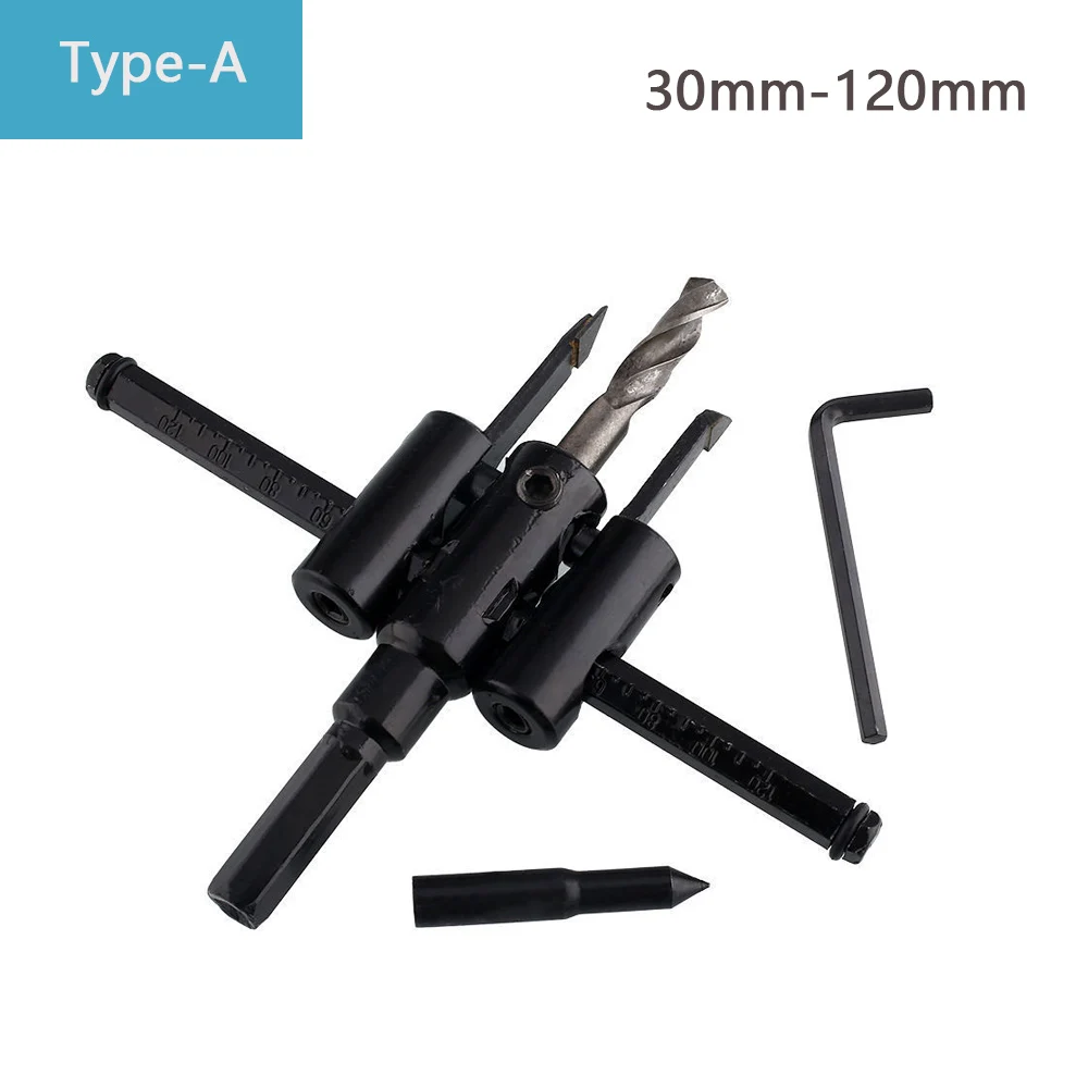 TORO 30mm-120/200/300mm seghe a tazza circolari regolabili punta da trapano in acciaio legato Set di utensili da taglio per fori rotondi per strumenti per la lavorazione del legno