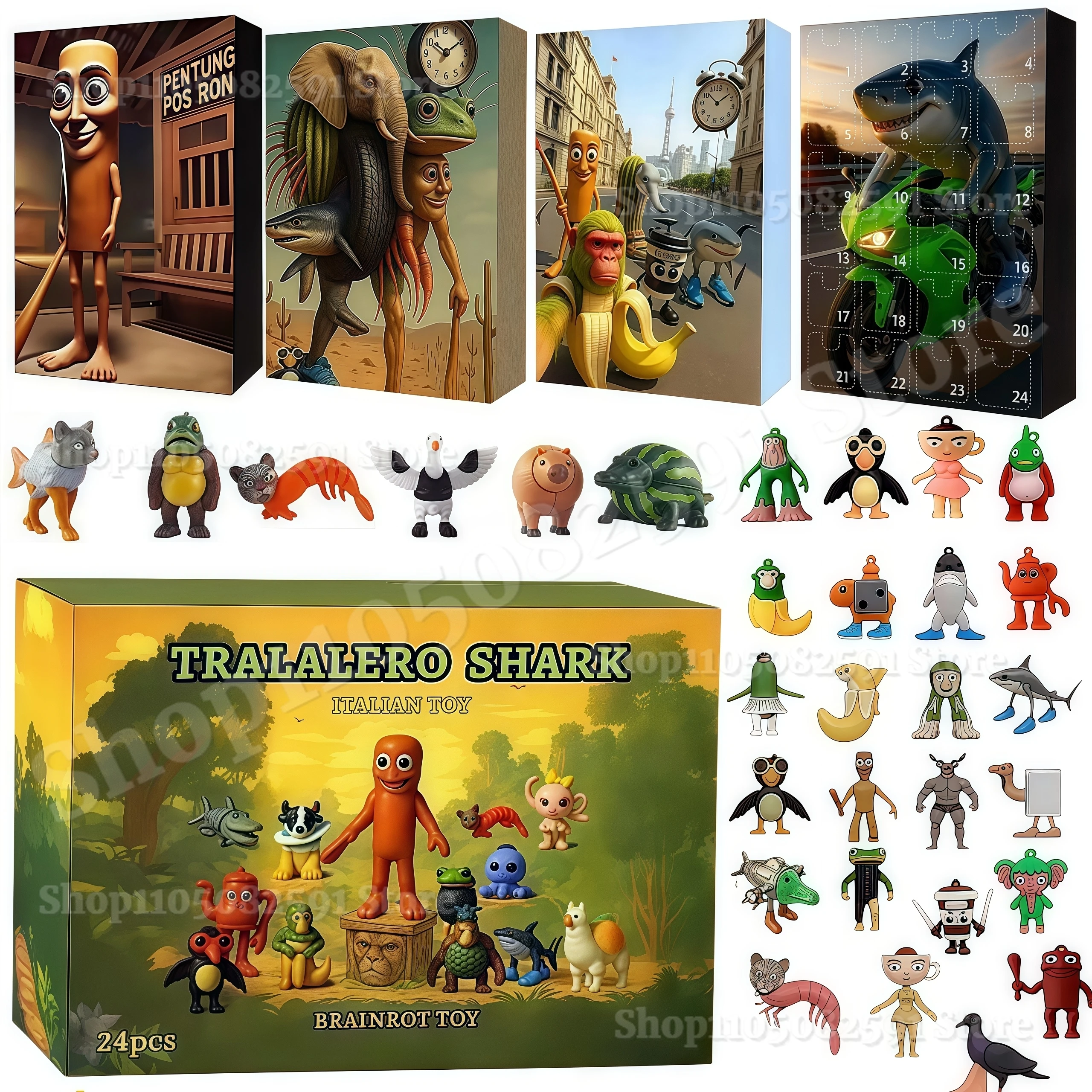 

24Days Italian Brainrot Christmas Advent Calendar Tung Tung Tung Tralalero Tralala Countdown Calendar Christmas Decoration Gifts
