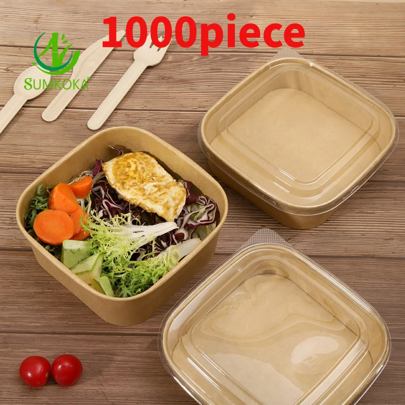 

10 00piece.Custom.HOT Sell manufacture Square Box Biodegradable Disposable Most suitable Kraft Paper Salad Bowls With Lid h