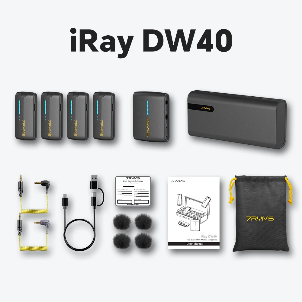 7RYMS iRay DW40 Four-channel Lavalier Wireless Microphone 4 Audio Tracks Individual Output Noise Cancellation Lapel Microphone