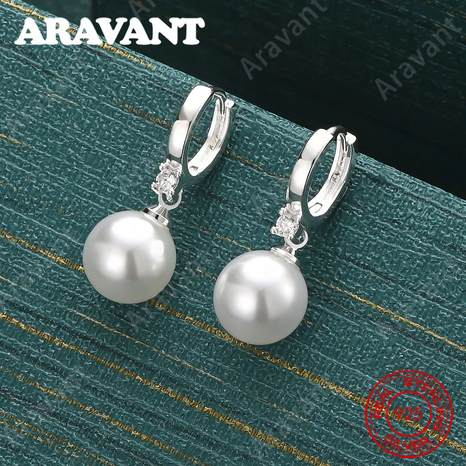 925 Sterling Silver Round Pearl And Zirconia Earrings - Unique Gift For Women, Versatile For Events And Jewelry