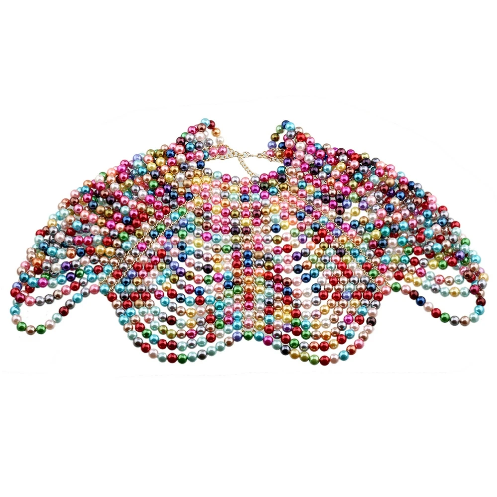 

Women'S Sexy Pearl Top Bra Chain Shawl Necklace Adjustable Size Retro Shoulder Necklace Banquet Wedding Dress Body Chain Jewelry
