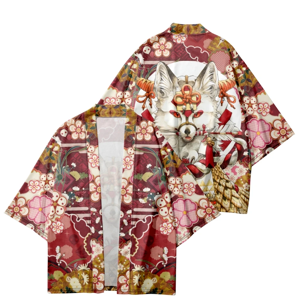 Cárdigan de estilo japonés con estampado de flores para hombre y mujer, Kimono informal de playa, ropa de calle samurái Haori Yukata