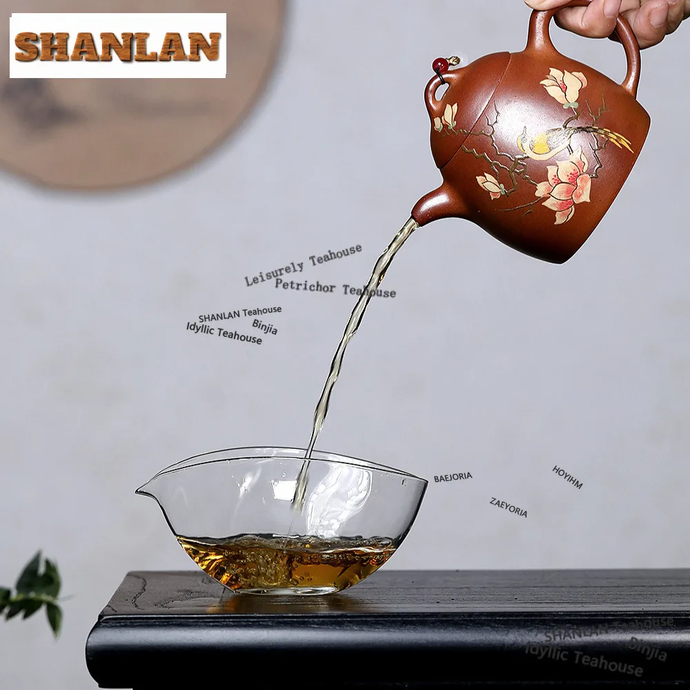 HOYIHM 380ml Retro Yixing Purple Clay Teapots Handmade Flower Bird Qinquan Pot Raw Ore Fire Cloud Burnt Section Mud Kettle Zisha