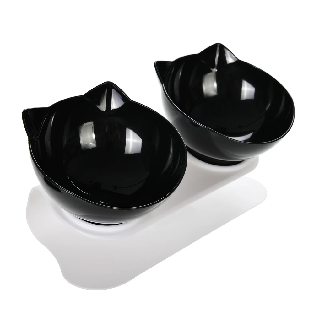 Double Cat Bowl With Stand For Small Cats Dog Kitten Elevated Non-slip Water Food Feeder Transpare Bowl Puppy Kitty Pet Supplies