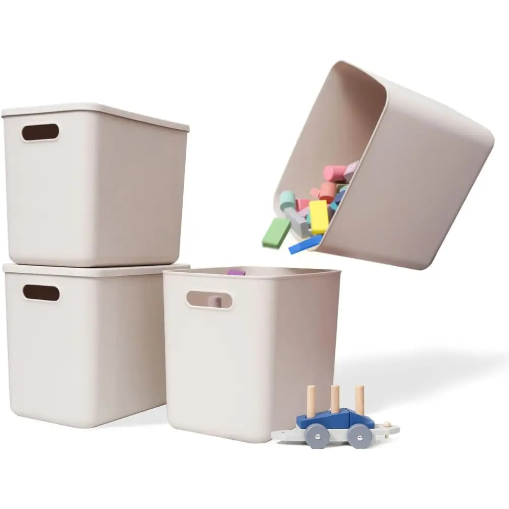 

Plastic Storage Baskets With Lid Organizing Container Lidded Knit Storage Organizer Bins for Shelves Drawers Desktop Closet Play
