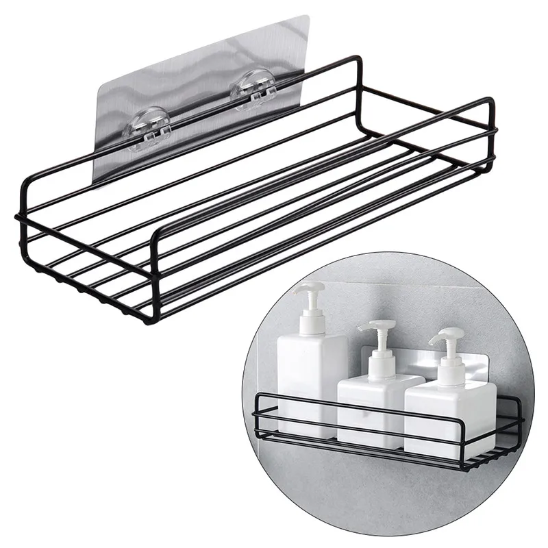 Shower Wall Shelf Punch Free Shower Shelf Black White Storage Suction Basket Storage Rack Kitchen Bathroom Accessories MJ
