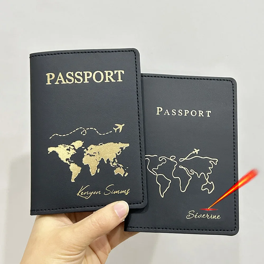 Funda de pasaporte con nombre personalizado para mujer, soporte para pasaporte, tarjetero para hombre, funda de identificación, etiqueta de equipaje de crédito, accesorios de viaje