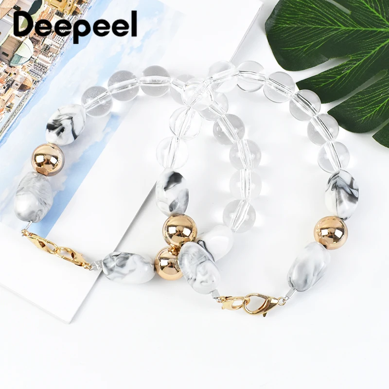 Deepeel 43-46cm Vintage Acrylic Handbag Shoulder Straps Pearl Resin Stone Chain Underarm Bag Replacement Handles DIY Accessories