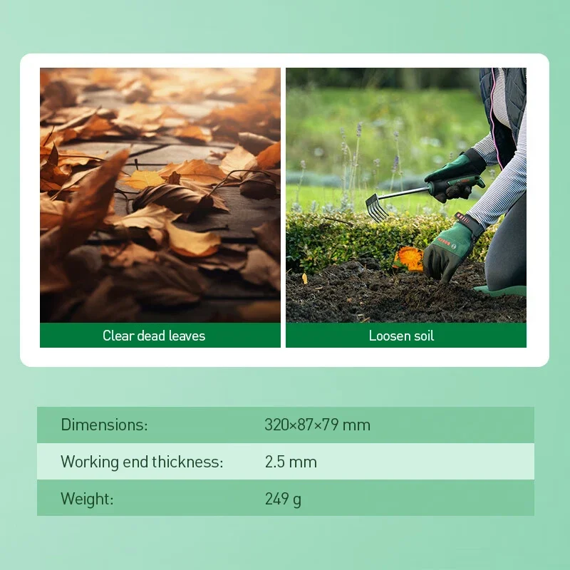 Bosch Hand Rake Ergonomic Design Soft Grip Handle Garden Hand Tools for Raking Weeding Clearing Garden Waste Debris