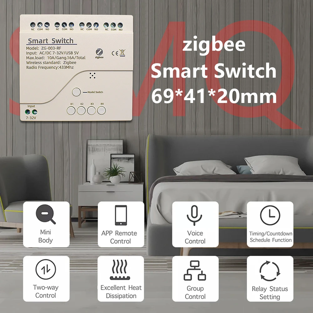 4CH Zigbee Smart Life Gate Switch Module 12V 24V 32V 220V 1/2/4 Channel RF433 Relay for 2MQTT Gateway SmartThings Tuya APP