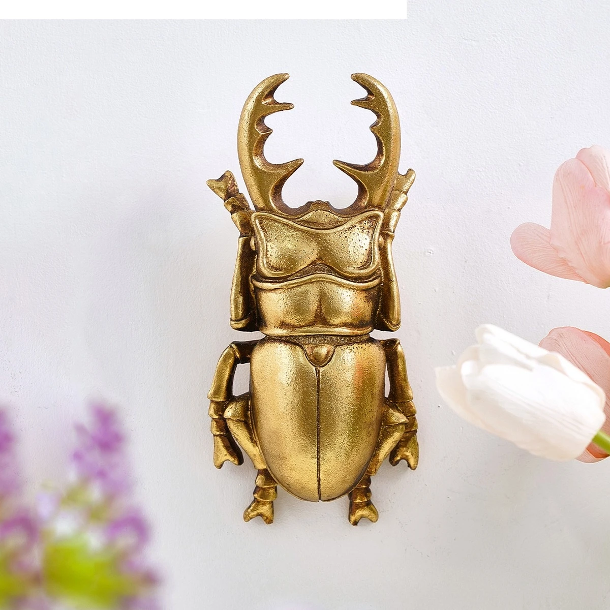 Golden Beetle Sculpture Simulated Insect Handicrafts Golden Beetle Antler Beetle Resin Handicrafts Background Wall Decoration