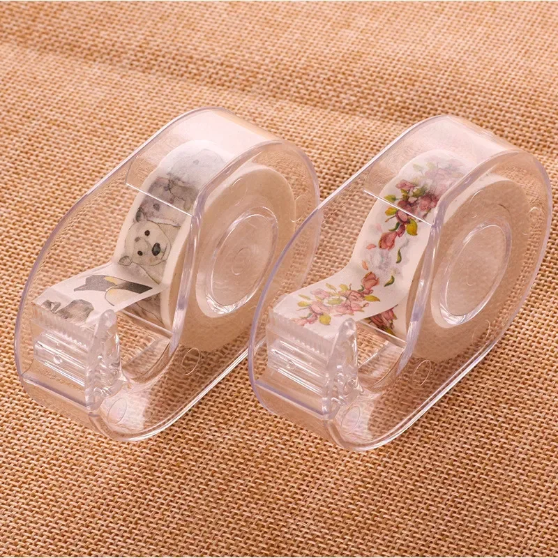 

2pcs Mini Transparent Tape Dispenser Small Protable Cut Masking Tape Dispenser Scrapbook Washi Tape Organizer Student