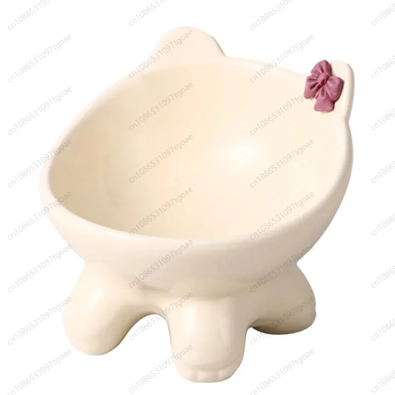 

Stable Ceramic Pet Bowl High Feet Anti-Tip Slow Feeder Neck Protection Dog Food Bowl Stand