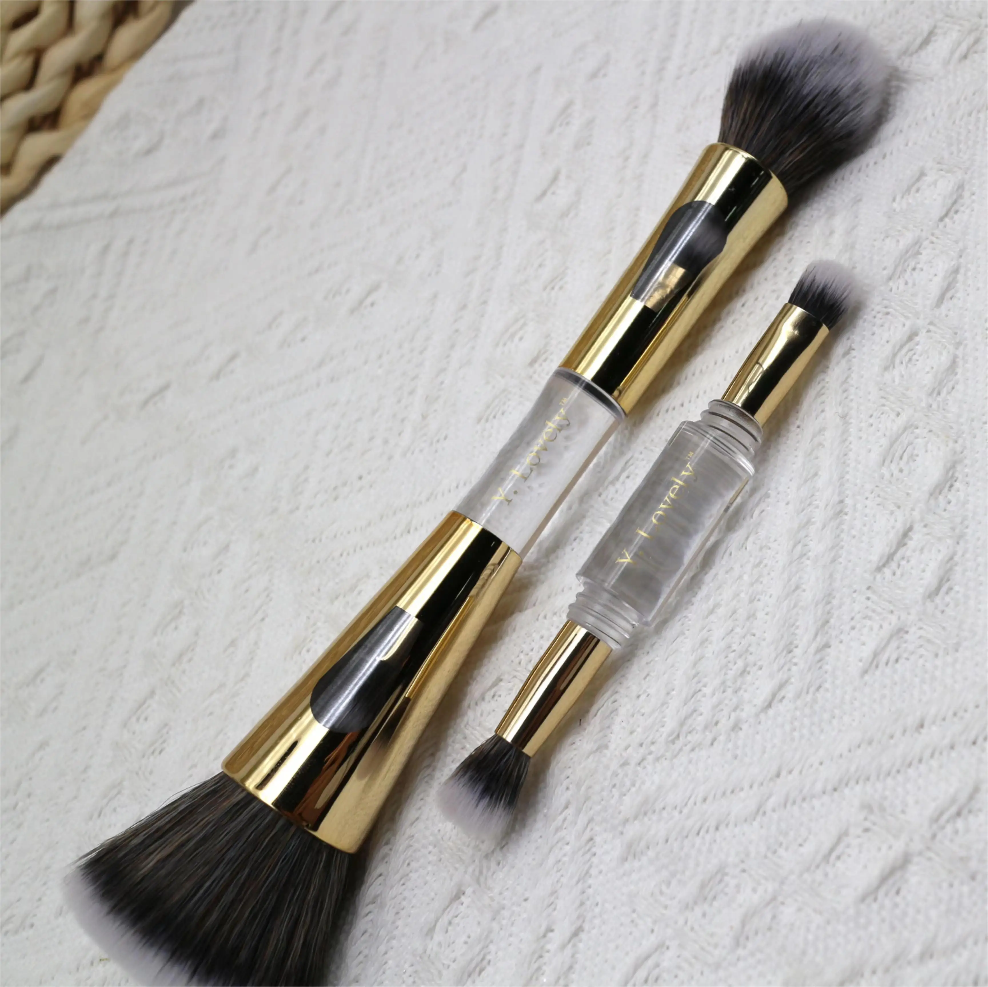 YLovely 4in1 Travel Foundation Brush Blush Blending Brush Powder Buildable Dual Ended Makeup Tools