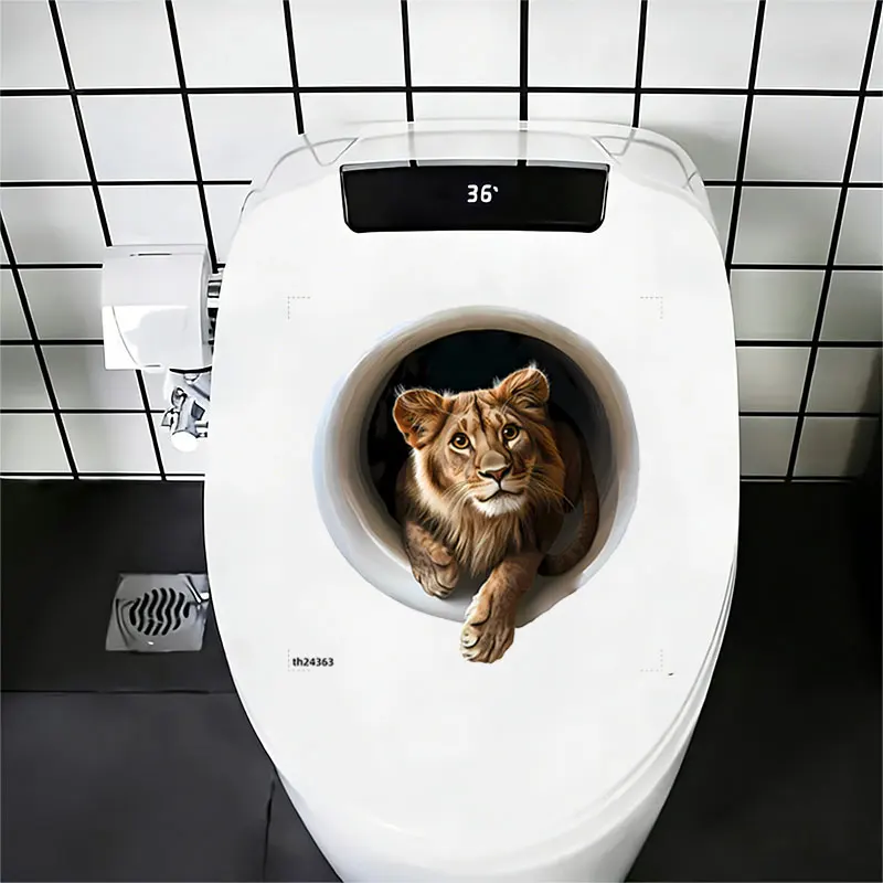 2D Flat 1Pc Fun and Cute Pet-Themed Wall Sticker, Featuring a Little Lion Poking Its Head Out of a Pipe Design, Suitable for Toilet Seats, Bathroom Glass, Bedrooms, Refrigerators, Washbasins, Cabinets, Doors and Windows, and Wall Decals. Fun and Attractive Stickers That Are Practical and Easy to Use, Creating a Warm and Fun Space. a Creative and Thoughtful Gift for Family, Friends, and Loved Ones