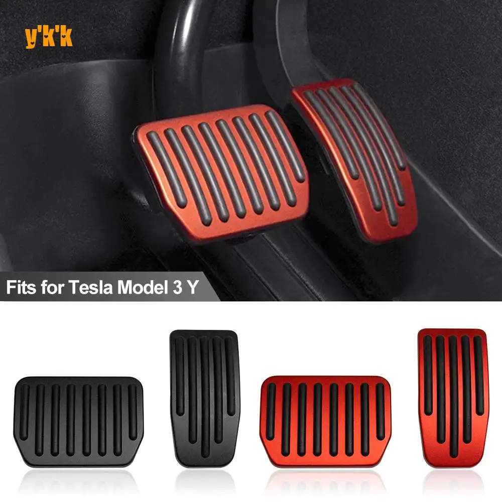 Foot Pedals Cover Accesories Aluminum Alloy Accelerator Gas Fuel Brake Rest Pads MatFor Tesla Model 3 Y Highland 2024 2023 2022