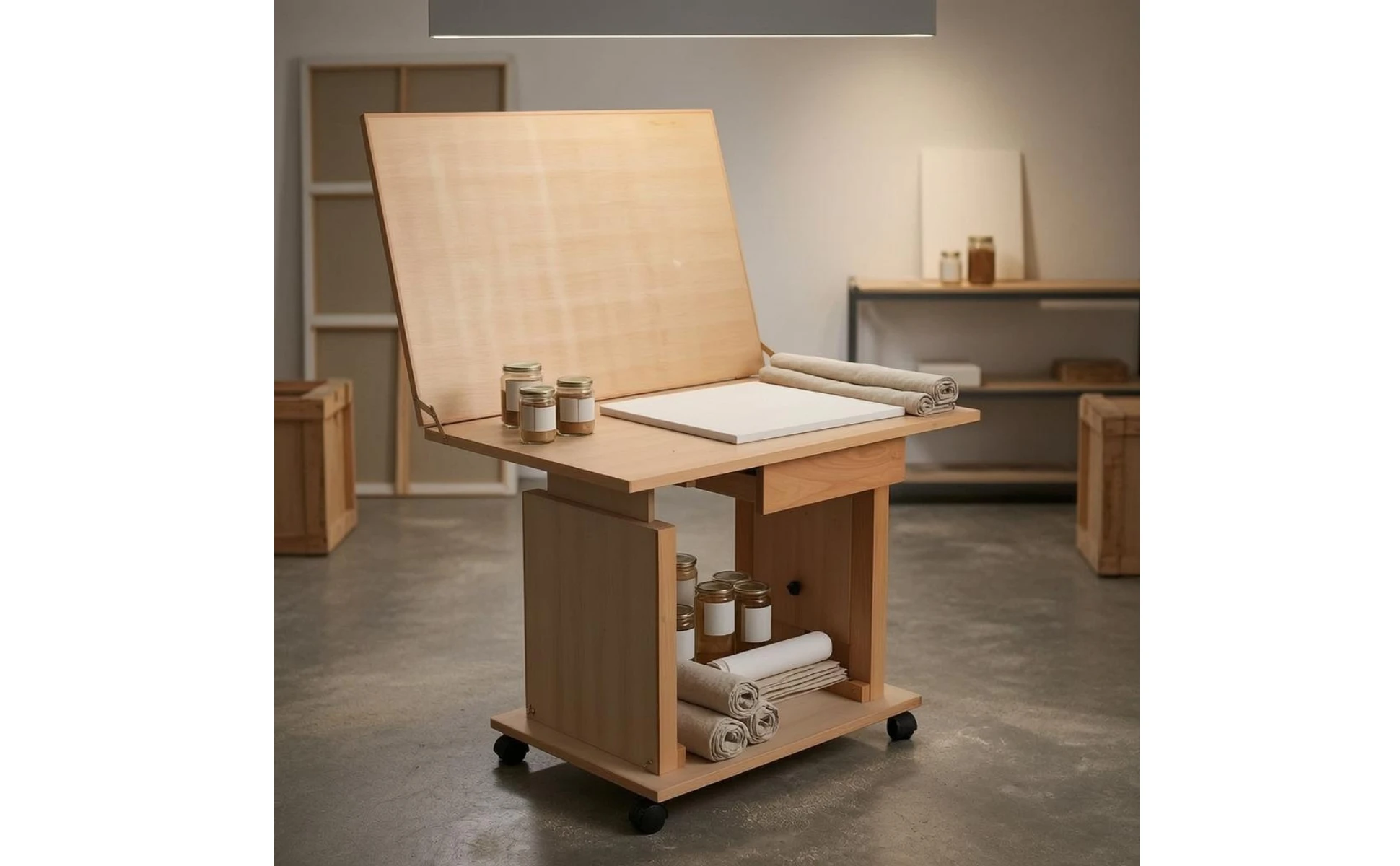 Adjustable Still Life Table Beech Wood Tilting Drawing Table Studio Furniture Easy Assembly Storage Drawers for Sketching