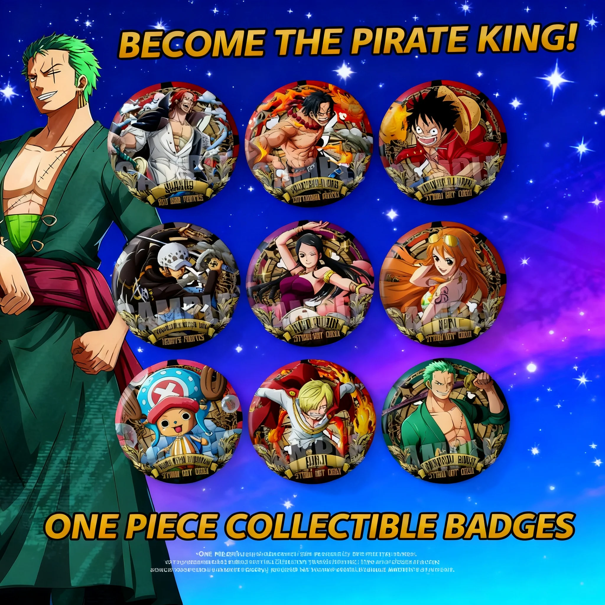 

Коллекционные аксессуары по аниме One Piece: значок Double Flash с Робин, Луффи, Нами, подарок для фанатов Barrage Valley