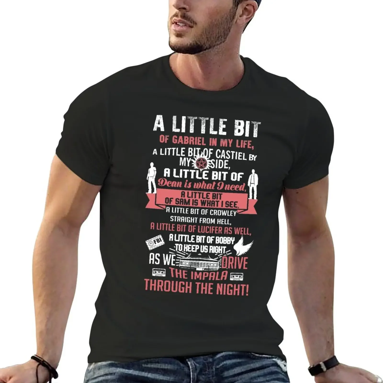 

New A little bit of Gabriel In My Life.. SPN parody. T-Shirt black t shirt Short sleeve tee mens graphic t-shirts