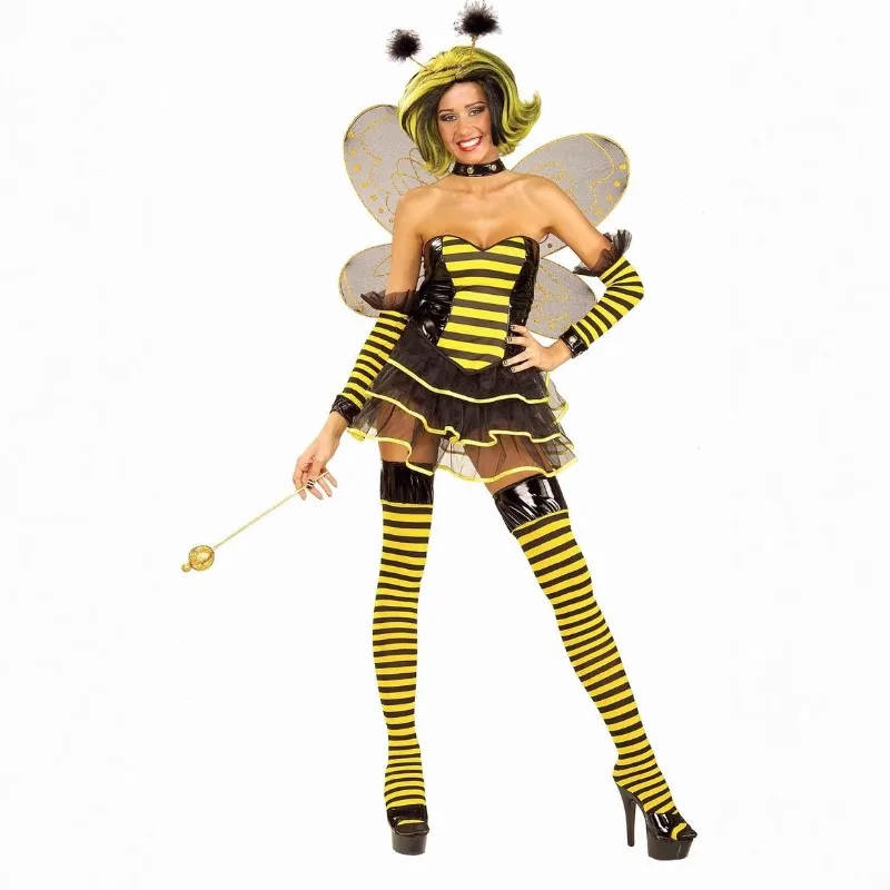 

Adult Halloween Sexy Bee Ladybug Corset Dress Cosplay Costume Insect Mini Tutu Party Outfit with Wings Masquerade Fancy Dress