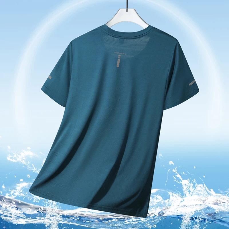Male Running T-shirt Summer Breathable Reflective Night T-shirts Fitness Sports T-shirt Outdoor Jogging Gym Training Sportswear