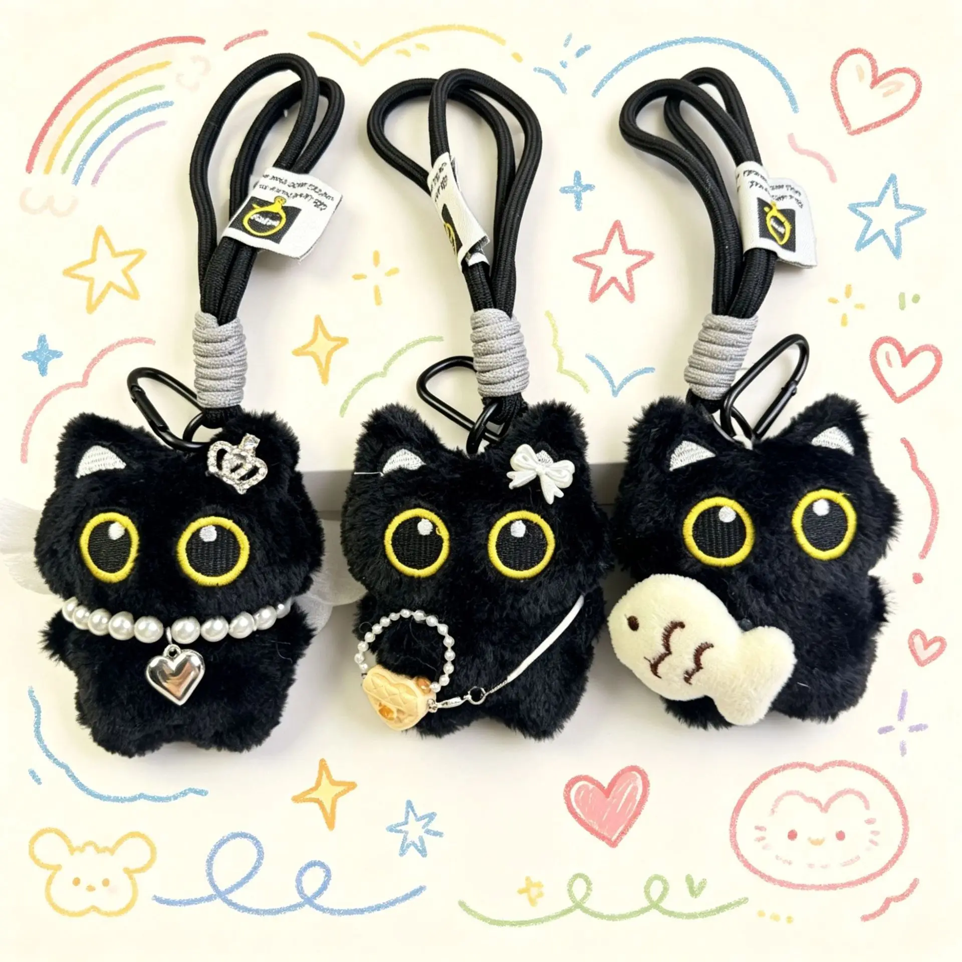 New Angel Little Black Cat Doll Pendant Cute Squeak Plush Doll Keychain Student Book Bag Pendant