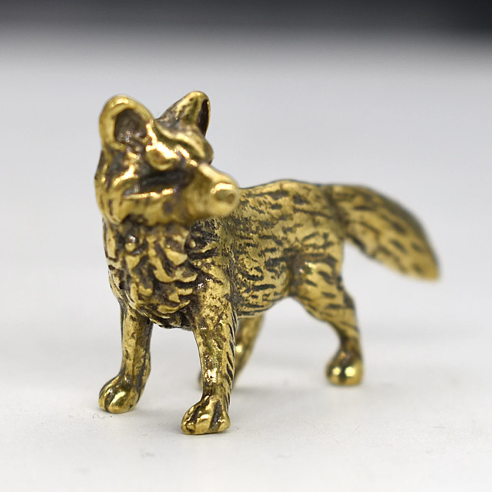 

Vintage Brass Fox Statue Solid Desk Ornament Tea Pet for Study Office Handcrafted Small Brass Collectible