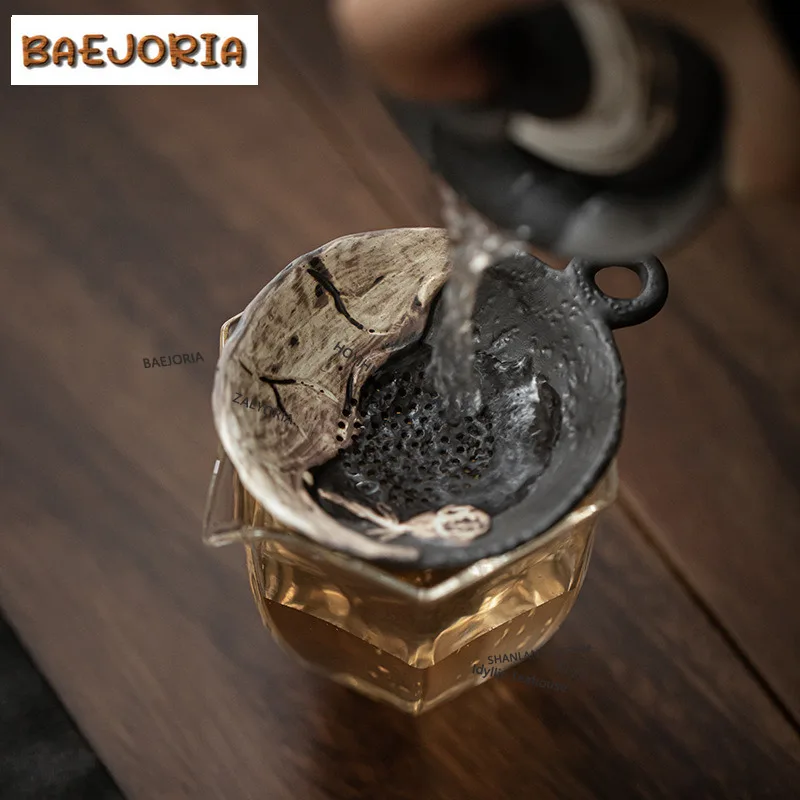 BAEJORIA Wabi-sabi Style Lotus Crude Pottery Tea Separator Infusor Ancient Tea Strainer Dispenser Tea Maker Tea Filter Teaset